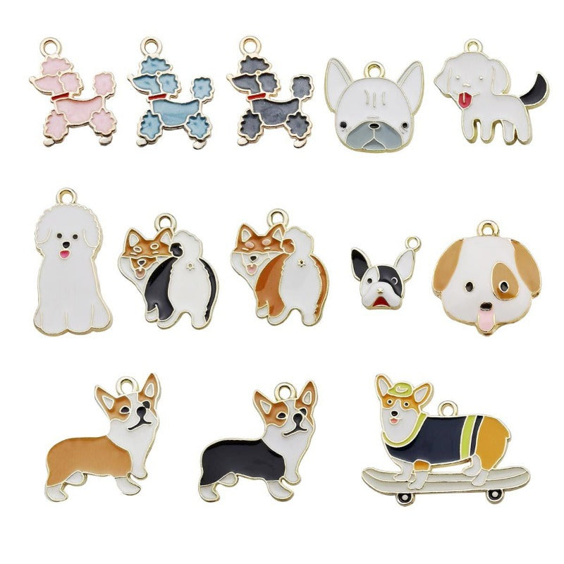 Wholesale Cartoon Japanese Cute Puppy Dog Drip Oil Alloy Necklace Bracelet Pendant